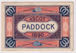 Royal Ascot, a rectangular card Paddock Pass for 1890, being a weekly pass costing £1, no 1329,