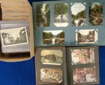 Postcards, a mixed collection of over 800 mainly foreign cards in 3 vintage albums and box. Includes