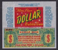 Trade Wax Wrappers, A&BC Gum Film Star Dollar Bubble Gum, 2 Wax Wrappers with original 'Dollar'