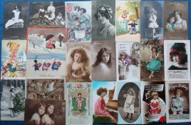 Postcards, Children, a collection of approx 170 cards featuring children RPs, greetings and art