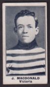 Cigarette card, ITC Canada, Hockey Series (Blue), type card, no 17, J MacDonald, Victoria, (gd)