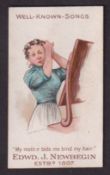 Cigarette card, Newbegin, Well- Known Songs, type card, 'My mother bids me bind my hair' (some sl