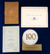 The Football Association 100th Anniversary, 1863-1963, 4 items inc. Football Shaped Menu Card,