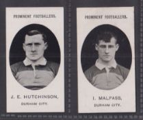Cigarette cards, Taddy, Prominent Footballers (No Footnote), Durham City, two cards, J.E. Hutchinson
