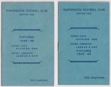 Portsmouth FC, two Football Club Fixture Cards for 1947/48 (4 results completed in ink) and 1948/