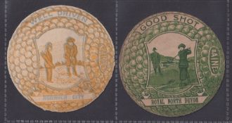 Trade card, Baines, Golf Ball Shaped Shields (2), 'Well driven Norwich City' & 'Good Shot Royal