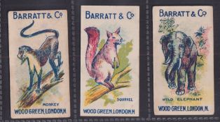 Trade cards, Barratt's, Animals, ref HB9, Back 'K', three cards, Monkey, Squirrel & Wild Elephant (
