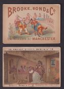 Trade cards, Brooke Bond, two early advertising cards one showing man and woman at counter with