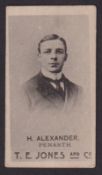 Cigarette card, T.E. Jones & Co, Welsh Rugby Players, type card, H. Alexander, Penarth (slight
