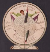 Cigarette card, Kriegsfeld's, Metamorphic Folders, opens to circular card showing girl holding up