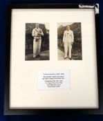 Tennis autograph, Fred Perry, a framed presentation on cut-out card mount with two b/w