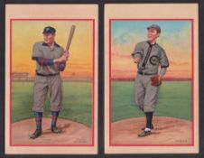 Trade cards, USA, Anonymous, Baseball Players, two artist drawn premium size colour cards showing