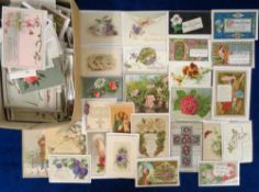 Greetings Cards, approx. 200 mainly Victorian cards to include silk, deckle edged, die-cut,