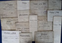 Documents, Derbyshire, Wills and Admons, 50 mostly vellum admons and probated wills 1848-1934 all of