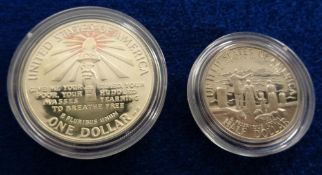 Coins, USA, 2 coins to comprise a 1986 Ellis Island proof dollar and a 1986 half dollar both