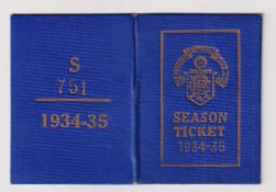 Glasgow Rangers Season Ticket, 1934-35. A blue fold-out 4 page card season ticket in blue with