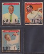 Trade cards, Golf, Goudey Gum USA, 3 type cards, 38 Bobby Jones (very grubby, creased), 8 Walter