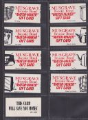 Trade cards, Musgrave-Brooke Bond, Matchmaker Gift Cards, fronts in red, 8 different cards (gd/vg)