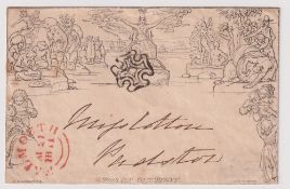 Stamps, GB QV Mulready envelope dated 1841 with a crisp black MC cancel, together with 3 fronts from