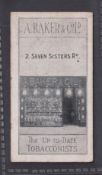 Cigarette card, A Baker, Baker's Tobacconist's shops (Cigar etc), type card, 2 Seven Sisters Road (