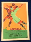 Football poster, artist-drawn poster advertising the Valencia v Real Madrid match 20 Dec 1931,