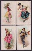 Cigarette cards, USA, Dukes, French Novelties, 'X' size, four type cards, ref N110, pictures nos 15,