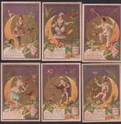 Trade cards, Liebig, Harlequin Costumes, ref S148B (As S148, Violet Background) (set, 6 cards) (