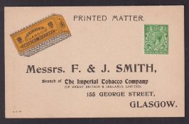 Tobacco advertising, F. & J. Smith, printed order postcard with illustration of Smith's Glasgow