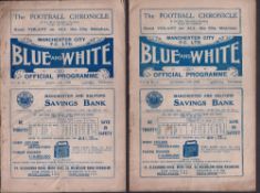 Football programmes, two Manchester City home programmes 1929/30 v Burnley, 31 Aug and v Bolton