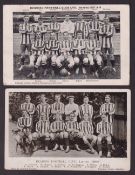 Reading FC, two printed b/w teamgroup postcards, 1907/08, published by Henry Godden, postally used