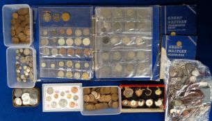 Coins, 100s of assorted UK coins dating from the 19th and 20thC to include 1836 Half Crown, 1849