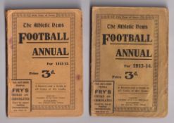 Athletic News Football Annuals, two editions, 1912-13 (no back cover) & 1913-14 (both with some