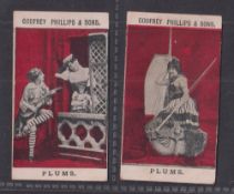 Cigarette cards, Phillips, Beauties PLUMS, plum front, 2 cards, Ref H186 picture nos 1 & 4 (gen