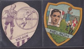 Trade cards, Baines, Football, two shield shaped cards, both of 'Nelson' (different designs),