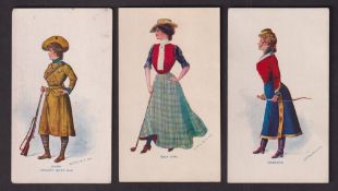 Cigarette cards, USA, I. Lewis & Co, Girls & Men in Costume, 'X' size, three type cards, three cards