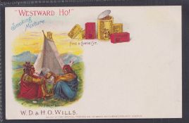 Cigarette card, Will's Advertising Postcard, with ITC Clause, type card 'Westward Ho!' with 2 Red