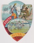 Trade card, Baines, Rugby, shield shaped card 'Play Up Australia' (vg) (1)