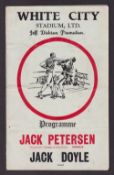 Boxing programme, Jack Petersen, GB Heavyweight Champion v 'Gorgeous' Jack Doyle, Ireland, held at