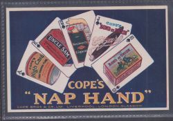 Tobacco advertising, Cope's, advertising postcard for Cope's Nap Hand, illustrated with playing