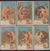 Trade cards, Liebig, Harlequin Costumes, ref S148A (As S148, Blue Background) (set, 6 cards) (gen.