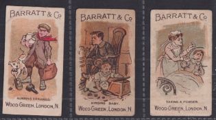 Trade cards, Barratt's, Double Meaning, ref HB27, three cards, 'Running Errands' (gd), 'Minding