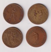 Trade issue, Gold Medal Gum, Sports (Metal Coins), 4 coins, Boxing, Diving, Football (