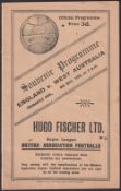 Football programme, West Australia v England, 9th May 1925, English FA Tour match including