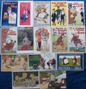 Postcards, Advertising, 15 cards to include Maggi Consommé, Sailor Salmon, Nestle Milk by Thackeray,