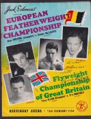 Boxing programme / autograph, Jean Sneyers, Belgium v Sammy McCarthy, GB, European Featherweight