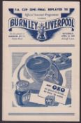 Football programme, Burnley v Liverpool 12 April 1947, FA Cup semi-final replay played at Maine