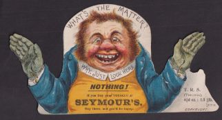 Tobacco advertising, T.R. Seymour, large, diecut, advertising card for Cigars, Pipes & Pouches, Xmas