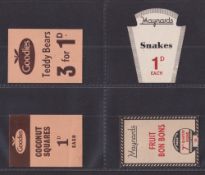 Trade card advertising, Mixed selection of 22 retail advertising labels and displays, printed on