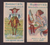 Trade cards, Barratt's, Proverbs, ref HB68, two cards, 'Beauty is But Skin Deep' (slight marks) & '