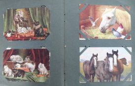 Postcards, a mixed collection of approx. 177 cards in vintage album, with strength in illustrated